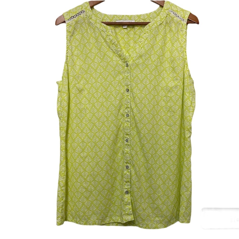 Emily Daniels Linen Blend Botanical Womens Large Sleeveless Lace Lightweight Top
